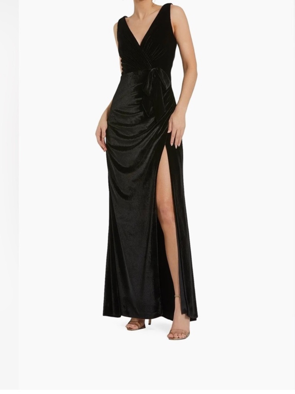 NWOT- MacDuggal velvet draped back slip gown